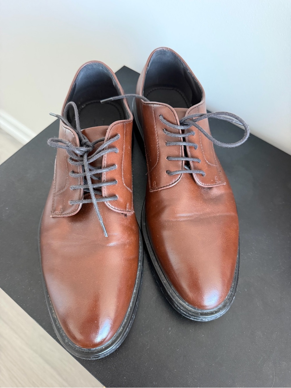 Zara Men's Brown Leather Derby Shoes
